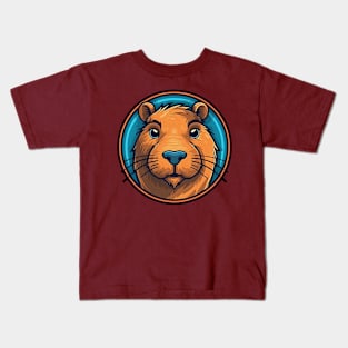 Capybara with blue eyes in circle Kids T-Shirt